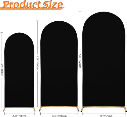 Wedding Arch Covers Arch Backdrop Cover Arch Stand Covers 7.2FT 6.6FT 6FT Set of 3 Arch Cover Spandex Fabric Stretchy Backdrop for Wedding Birthday Party Decoration Baby Shower (Black, Cover Only)