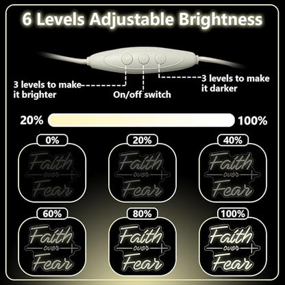Faith Over Fear Neon Sign,Christian Dimmable LED Light Signs for Wall Art Decor,Warm White Backdrop for Bedroom Club Party Man Cave,Gift for Teen Men USB Powered（13.8"*11.6"）