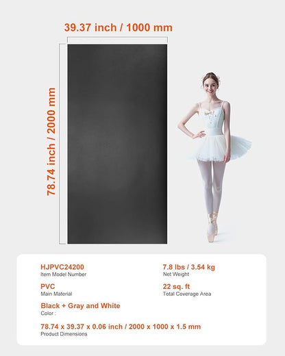 VEVOR Dance Floor, 6.6' x 3' Portable Yoga Mat with Organizer Bag, 1.5 mm Thick Workout Mats, Non-Slip Floor Mats for Practicing at Home, Studios, Stage