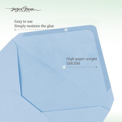 50 Pack 5x7 Envelopes Letter Size, Blue A7 Envelopes Self Seal for Wedding Invitation, Envelope 5.4x7.6 for Greeting Cards, Photos, Baby Shower, Graduation, Thank You Cards, Announcements