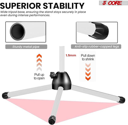 5 Core Tripod Mic Stand Floor Adjustable 18 to 72 Inches Sturdy Boom Arm Holder Microphone Stands Pedestal Para Microfono for Singing - MS 080 WH