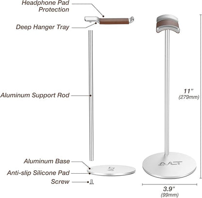AVLT Universal Slim Aluminum Alloy Desktop Headphone Stand Anti-Slip Headset Display Organizer Hanger Rack Holder - Brown