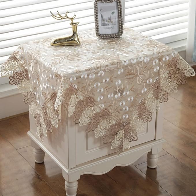 vctops Damask Lace Patchwork Tablecloth Luxury Square Small Table Cover Elegant Floral Embroidered Lace Table Cloth for Party Kitchen Dinning Picnic Decoration (Type H,22"x22")