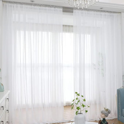Window White Sheer Curtains 84 Inches Long 1 Panel Sheer White Curtains Basic Rod Pocket Panel for Bedroom Children Living Room Yard Kitchen (White, 52" W x 84" L | 1 pc)