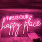 This Is Our Happy Place Neon Sign, Custom Bedroom LED Neon Light Home Bedroom Salon Wall Decor Personalized Gift Wedding Party Decoration USB Size:20x11inch