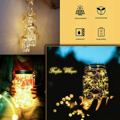Solar Mason Jar Lights [Updated], 8 Pack 20 LED Waterproof Fairy Firefly Jar Lids String Lights with Hangers(NO JARS), Patio Yard Garden Wedding Decoration - Warm White