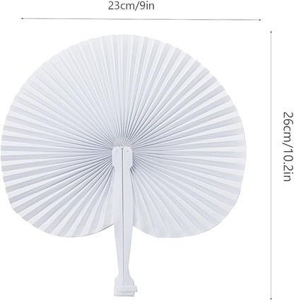 ZWIN 48 Pcs Paper Fans Wedding Paper Fans for Guests Pocket Folding Paper Fans with Plastic Handle White Blank Paper Fans for Guests Celebartion Party Decoration