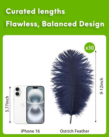 NEWONG 30pcs Navy Blue Ostrich Feathers Natural Bulk 9-12inch(23-30cm) Vase Craft Wedding Home Party Centerpieces Christmas Day Decoration