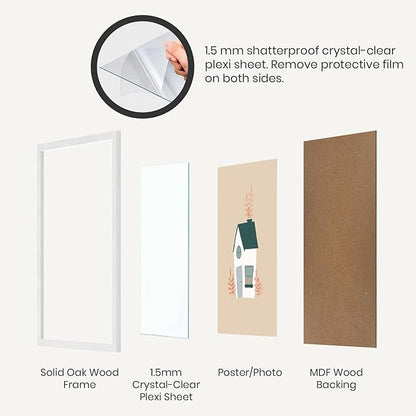Opposite Wall - 22x28 in - White Solid Oak Wood Picture Frame - Lightweight, Versatile & Shatterproof - Wall Hanging Poster or Photo Frame - Wall Decor for Office, Gallery & Home