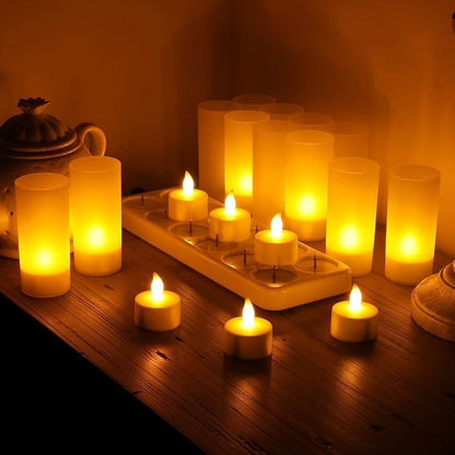WoneNice USB Rechargeable Flameless Candles, 12 Pack LED Tea Lights with Charging Dock & AC Adapter, Safe Battery Operated Fake Votive for Wedding Christmas Lanterns Emergency Home Decor