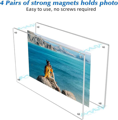4 Pack Magnetic Picture Frames for Refrigerator 4x6, Acrylic Fridge Magnet Frame, Stylish Clear Framless Photo Frame for Home, Office, School Locker Display