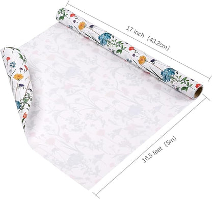 WRAPAHOLIC Kraft Wildflower Wrapping Paper - Mini Roll - 17 Inch x 16.5 Feet - Floral Wrapping Paper for for Wedding, Birthday, Bridal Shower, Tea Party