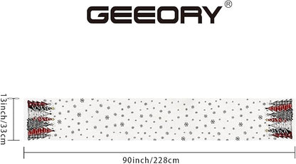 GEEORY Christmas Table Runner 13x90 Inch, Xmas Tees Snowflakes Holiday Decorative Farmhouse Table Decoration for Kitchen Dinning, Indoor Outdoor Dinner Party Decor ((Red & Black) GT165-90