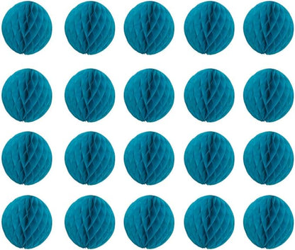 20pcs Honeycomb Flower Balls - Teal Tissue Paper Pom Poms for Birthday, Wedding & Home Decor (6inch)