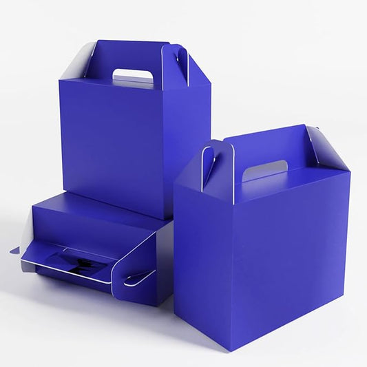XAGLVV 24Pack Dark Blue Gable Boxes For Party Favors, 7 * 3.5 * 6.6 Inch Goodie Box with Handles, Gable Gift Boxes for Party, Baby Shower, Anniversary, Birthday