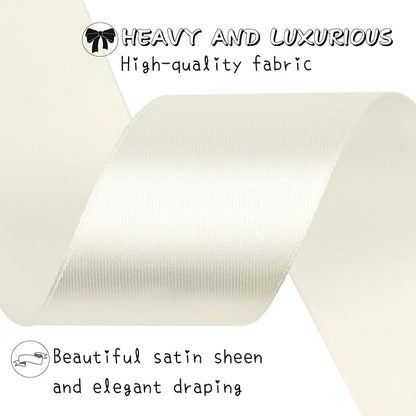 Rice White Solid Satin Ribbon 1-1/2 Inch 50 Yards Solid Polyester Fabric Ribbon for Gift Wrapping Wedding Christmas Baby Shower Birthday Party Decoration Handmade Immortal Flower Craft