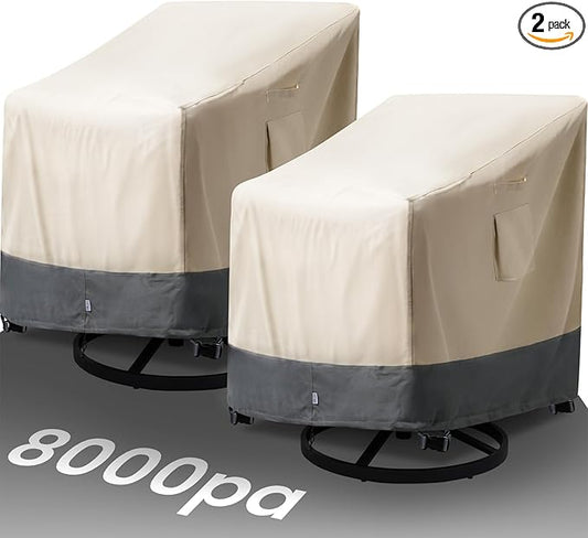 Extra Heavy Duty Patio Chair Covers Waterproof Up to 8000pa, 2 Pack Patio Furniture Covers for Outdoor Swivel/ Rocking Chair/ Adirondack Chairs, Outdoor Seat Cover with Air Vents, 33"W x 35"D x 38.5"H