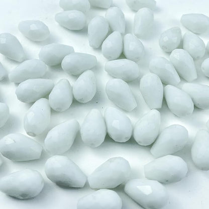 200pcs 4x6mm Teardrop Crystal Glass Beads Vertical Hole Faceted Glass Teardrop Spacer Beads for Bracelets Necklace Earring DIY Jewelry Making Craft(White)