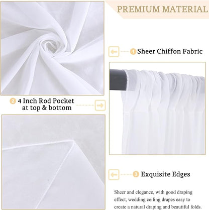 MODFUNS Ceiling Drapes for Parties White Sheer Chiffon Curtains 5x30FT 6 Panels Wedding Arch Drapes Fabric Sheers Arbor Drapery Tulle Ceiling Covering Fabric for Ceremony Stage Arbor Ornament