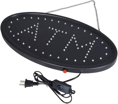 Boshen Led ATM Signs Decor for Bank Business Mart Shop Store Bar Cafe Now Open Sign Display On/Off Switch + Chain (19" Lx 10"W(Oval"ATM"))