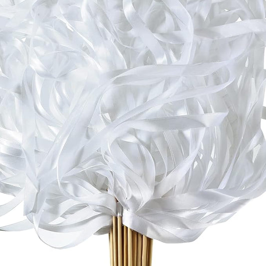 Boao 40 Pieces Mixed Color Ribbon Sticks with Bell, Ribbon Sticks for Stick Party, Streamers for Wedding Birthday Party Celebration Baby Shower Favors(White)