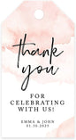 Andaz Press 100-Pack Personalized Thank You for Celebrating with Us Wedding Favor Tags with Bakers Twine Coral Brushed Watercolor Custom Cardstock Wedding Gift Tags for Party Favors 2 x 3.75-Inches
