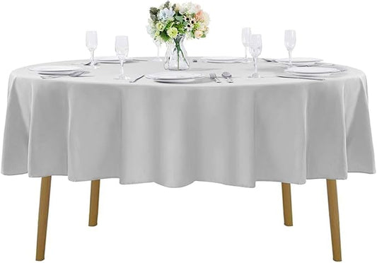 70 inch Round Tablecloth Washable Polyester Table Cloth Decorative Table Cover for Wedding Party Dining Banquet（70 inch,Silver）