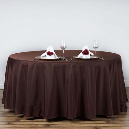 Efavormart Round Tablecloth, 120 Inch Stain & Wrinkle Resistant Washable Table Cloth, Decorative Polyester Fabric Table Cover for Banquet, Wedding, Dining - Chocolate