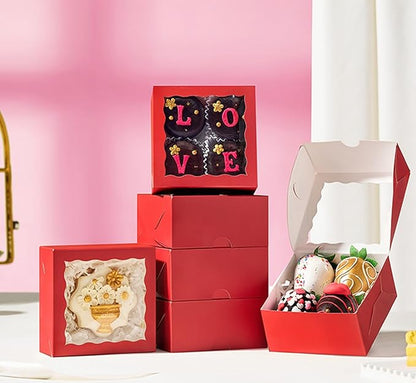 50-Count 4x4x2 Food-Safe Classic Red Bakery Boxes - Multi-Use Pastry & Treat Packaging for Cookies, Truffles & Wedding Favors (Stackable Gift Boxes for Cakes, Pies & Cinnamon Rolls)