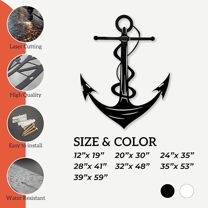 XXQ Anchor Metal Wall Decor, Anchor Metal Wall Art for Bedroom Living Room Dorm Antique Anchor Wall Decor Antique Metal Anchor Farmhouse Decor (Whhite, 32" x 48" / 81 x 121cm)