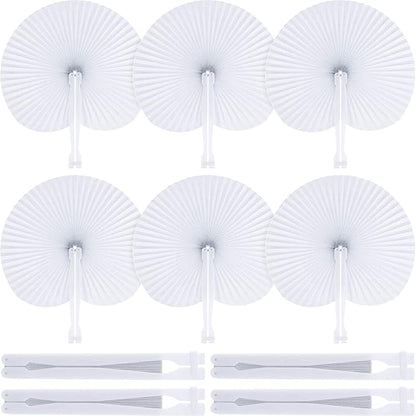 ZWIN 48 Pcs Paper Fans Wedding Paper Fans for Guests Pocket Folding Paper Fans with Plastic Handle White Blank Paper Fans for Guests Celebartion Party Decoration