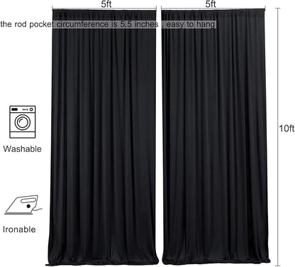 AK TRADING CO. 10 feet x 10 feet IFR Polyester Backdrop Drapes Curtains Panels with Rod Pockets - Wedding Ceremony Party Home Window Decorations - Black