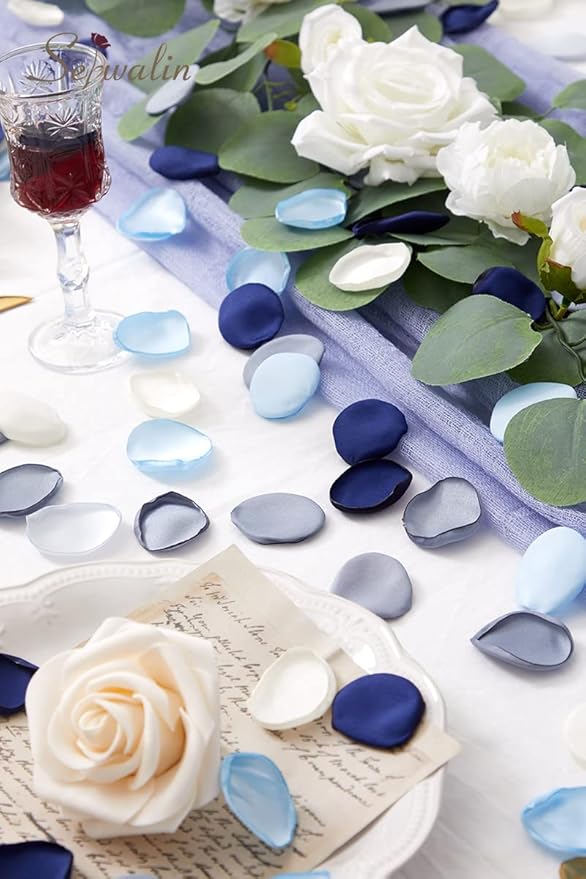 Serwalin 300Pcs Silk Rose Petals Flower Petals for Valentines Day Dusty Navy Blue Petals Flower Girl Petals for Weddings Proposal Flower Girl Basket Aisle Runner Bridal Shower (4 Color Mixes)