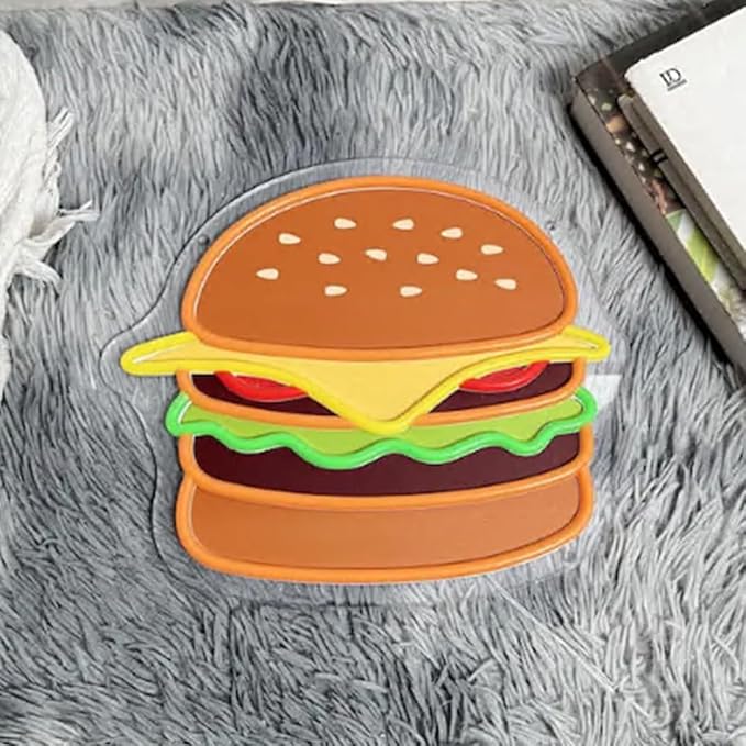 Burger LED Neon Sign, Custom UV Printed Hamburger LED Neon Light Home Kitchen Wall Decor Restaurant Fast Food Shop Decor Burger Lover Gift Size:20 X 17inch