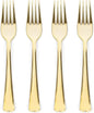 Prestee Set of 300 Gold Plastic Forks Disposable - 7-in Heavy-Duty Fork Flatware - Bulk Pack Fancy Silverware - Sturdy Elegant Cutlery for Weddings, Birthday Parties, Buffets, Catering, and Events