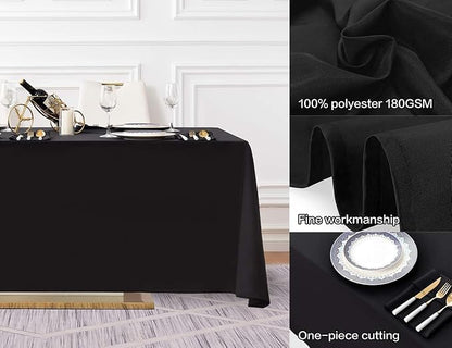 Surmente 5 Pack Black Tablecloth 90 x 132-inch Rectangular Polyester Table Cloth for Weddings, Banquets, or Restaurants