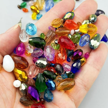 130pcs 6x8mm Teardrop Crystal Glass Beads for Jewelry Making, Faceted Vertical Hole Teardrop Glass Spacer Beads for Wind Chimes Bracelet Earring Necklace DIY Craft(Peacock Green)