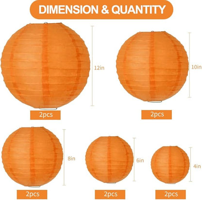 BEISHIDA Orange Round Paper Lanterns Decorative Hanging Asia Chinese Japanese Paper Lanterns Lamp for Birthday Wedding Halloween Baby Bridal Shower Fall Home Decor Party Decoration（10 Packs）