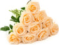 Artificial Rose 10pcs Open Flower Bouquet Faux Rose Stems for Wedding Arrangement, Bridal Bouquet, Centerpiece, Fake Faux Silk Flowers (Champagne)