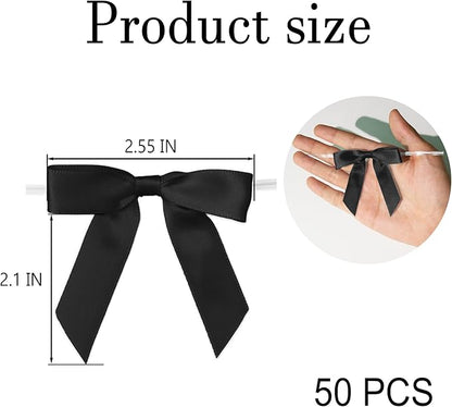 50Pcs Mix 5 Colors Twist Tie Bows for Gift Wrapping 2.5" Satin Ribbon Bow for Treat Bags Cake Balloons Birthday Party Favors Wedding Decorations - Dark