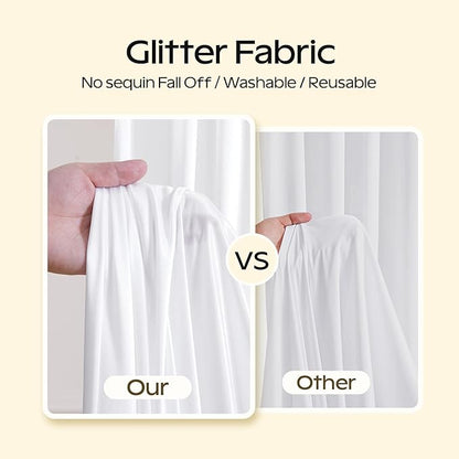 White Glitter Backdrop Curtain for Parties Wedding,10Ft x 10Ft Satin Shimmer Photo Backdrop,Non-Wrinkle Sparkle Drapes for Backdrops,Back Drop for Photography, Birthdays,Weddings,Prom