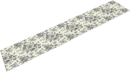 Vintage Flower Table Runner, Black White Wildfloral Floral Sketch Print Kitchen Dinning Table Runner for Indoor Outdoor Home Wedding Party Holiday, 13x70 Inch