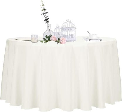 Ascoza 2pack 108 Inch Ivory Round Tablecloth in Polyester Fabric for Wedding/Banquet/Restaurant/Parties