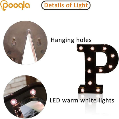 LED Illuminated Letter Marquee Signs - Alphabet Decorative Letter Lights For Wedding Birthday Party Christmas Night Light Lamp Home Bar Decoration (P - Black)