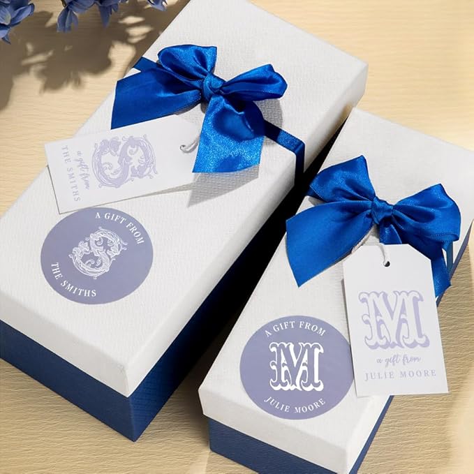 callie Personalized Monogrammed Gift Tags with String Attached, Custom Name White Paper Gift Tags for Wedding Favors, Birthday, Bridal Shower, 24PCS