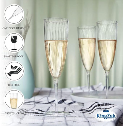 Lillian Tablesettings Premium Champagne Flutes 6 oz. Clear Hard Plastic 1-Piece Disposable Glasses - 16 Count
