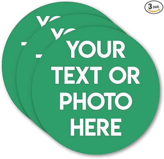 Design Your Own Custom Weatherproof Decal Text Sticker for Tumbler Cup, Laptop, RV, Cars, Trucks, Phones, Boats, Helmets, ATV, Bottles, and Vehicles (3 Pack) (4"x4" Circle)