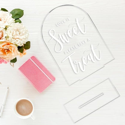 Wedding Signs, Love is Sweet Sign for Dessert Table, Wedding Decorations for Ceremony,Arch Acrylic Table Top Sign for Wedding Reception and Event Party,5x7 Inch Bridal Shower Decor (White)