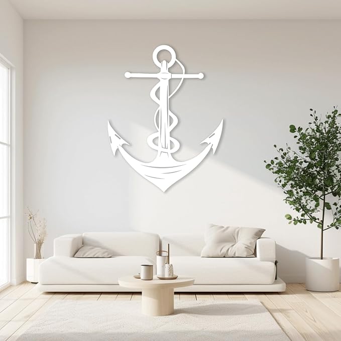 XXQ Anchor Metal Wall Decor, Anchor Metal Wall Art for Bedroom Living Room Dorm Antique Anchor Wall Decor Antique Metal Anchor Farmhouse Decor (Whhite, 24" x 35" / 60 x 90cm)