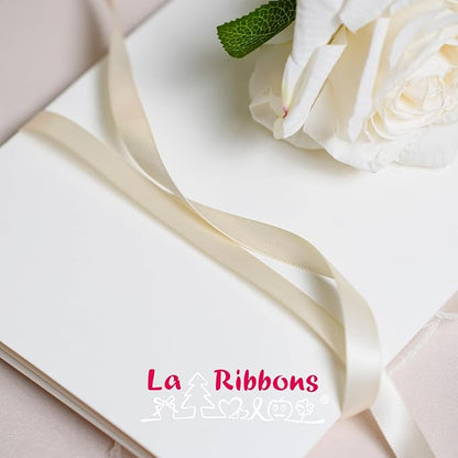 LaRibbons 1 Inch 50 Yard Double Faced Satin Ribbon,Nude Beige Satin Craft Fabric Ribbon for Gift Wrapping Floral Bouquets Wedding Party Decoration